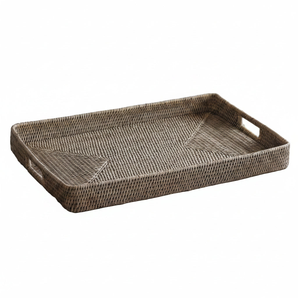 Light Grey washed Rattan Rectangle Tray 60cm | Annie Mo's