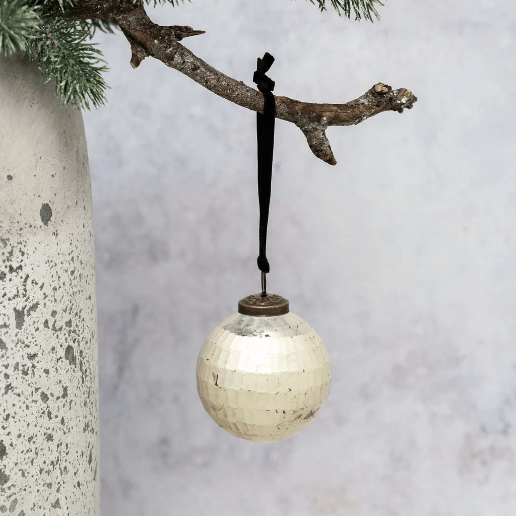 3" Linen Cut Glass Rustic Christmas Bauble-B