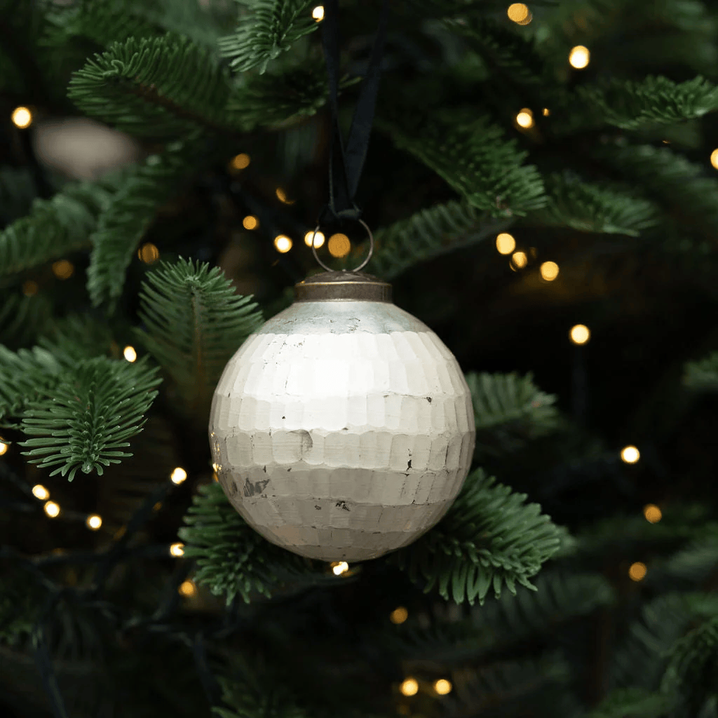 3" Linen Cut Glass Rustic Christmas Bauble-C