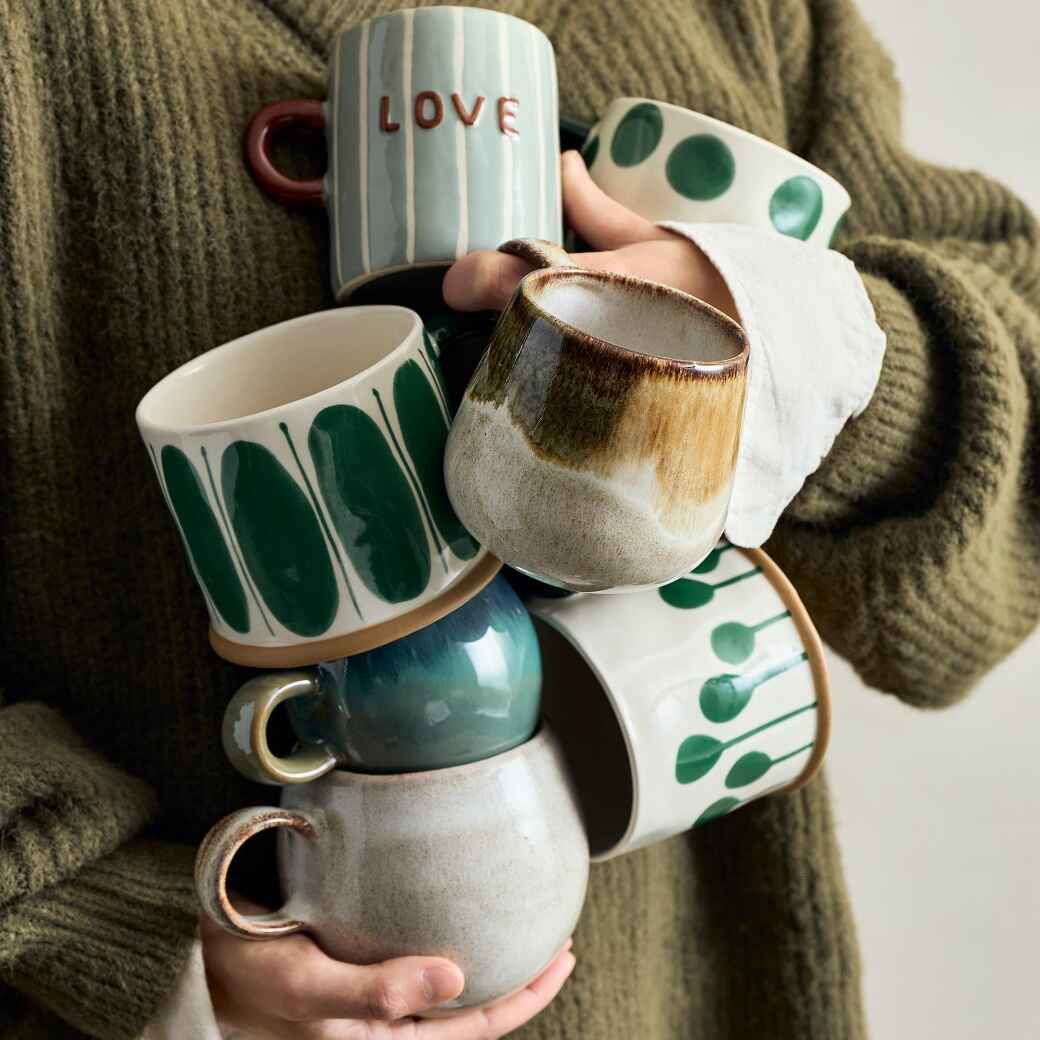 Linora Mug, Green, Stoneware - Style Choice-B