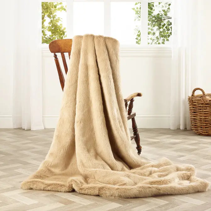 London Beige Faux Fur Throw - Size Choice | Annie Mo's
