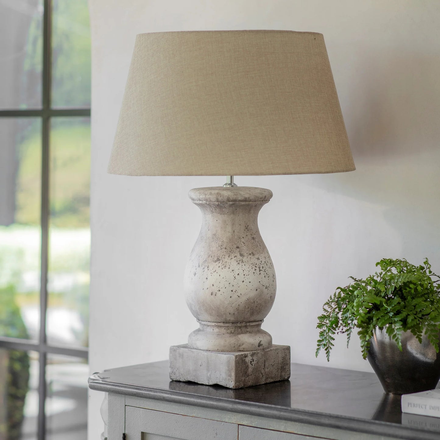 Birkdale Stone Lamp with Linen Shade 78cm | Annie Mo's