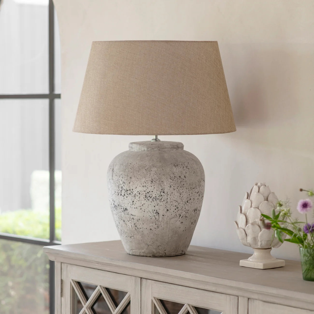 Birkdale Large Stone Lamp  with Natural Shade