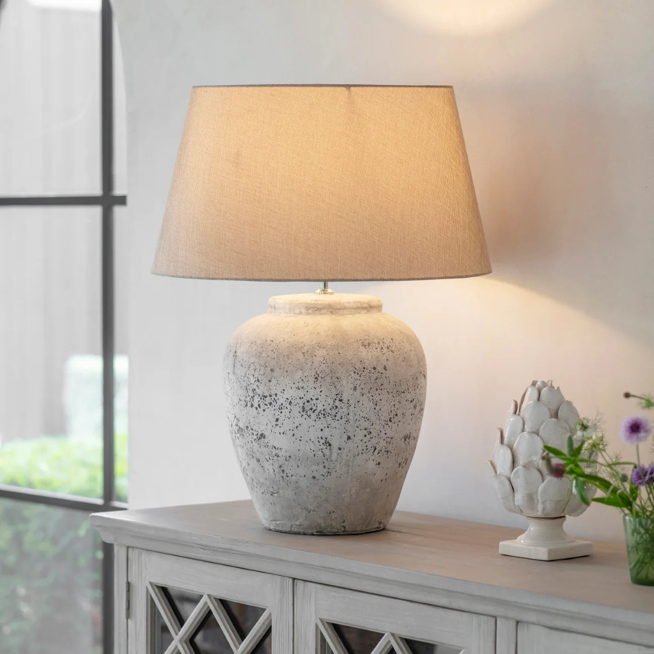 Birkdale Large Stone Lamp  with Natural Shade