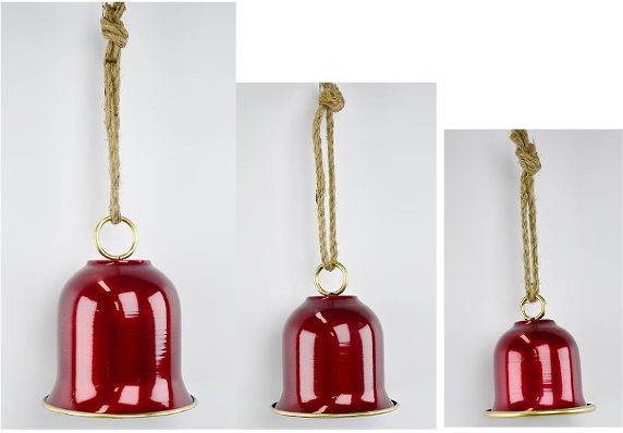 Set of 3 Glossy Red Bells with Hanger