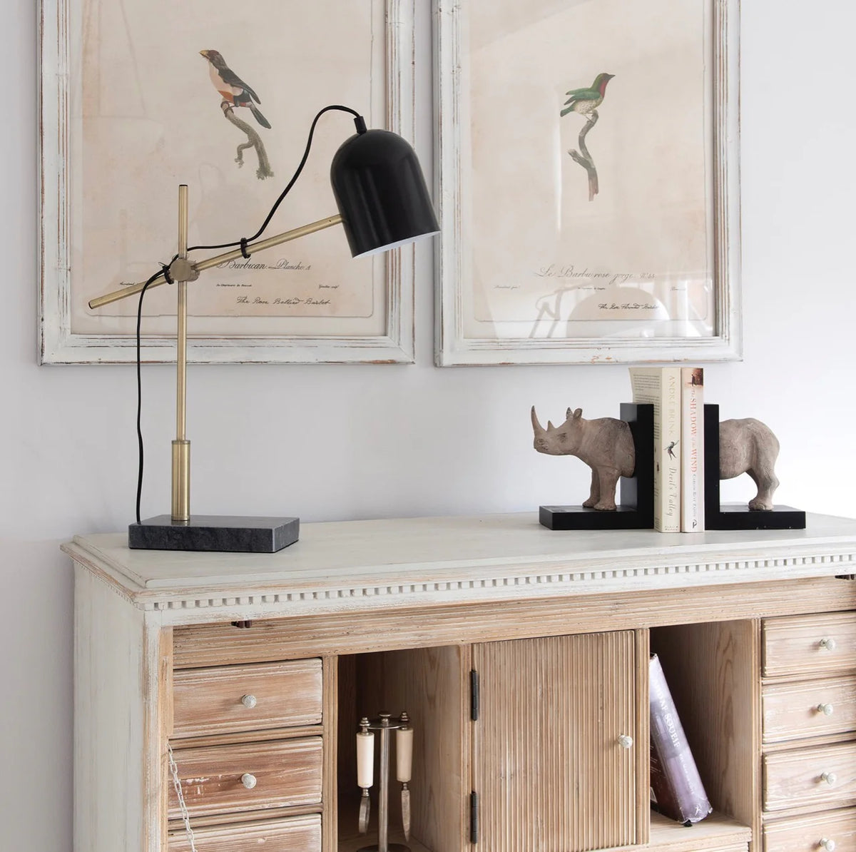 Derby Rectangle Black Marble and Steel Desk Lamp 59cm-D