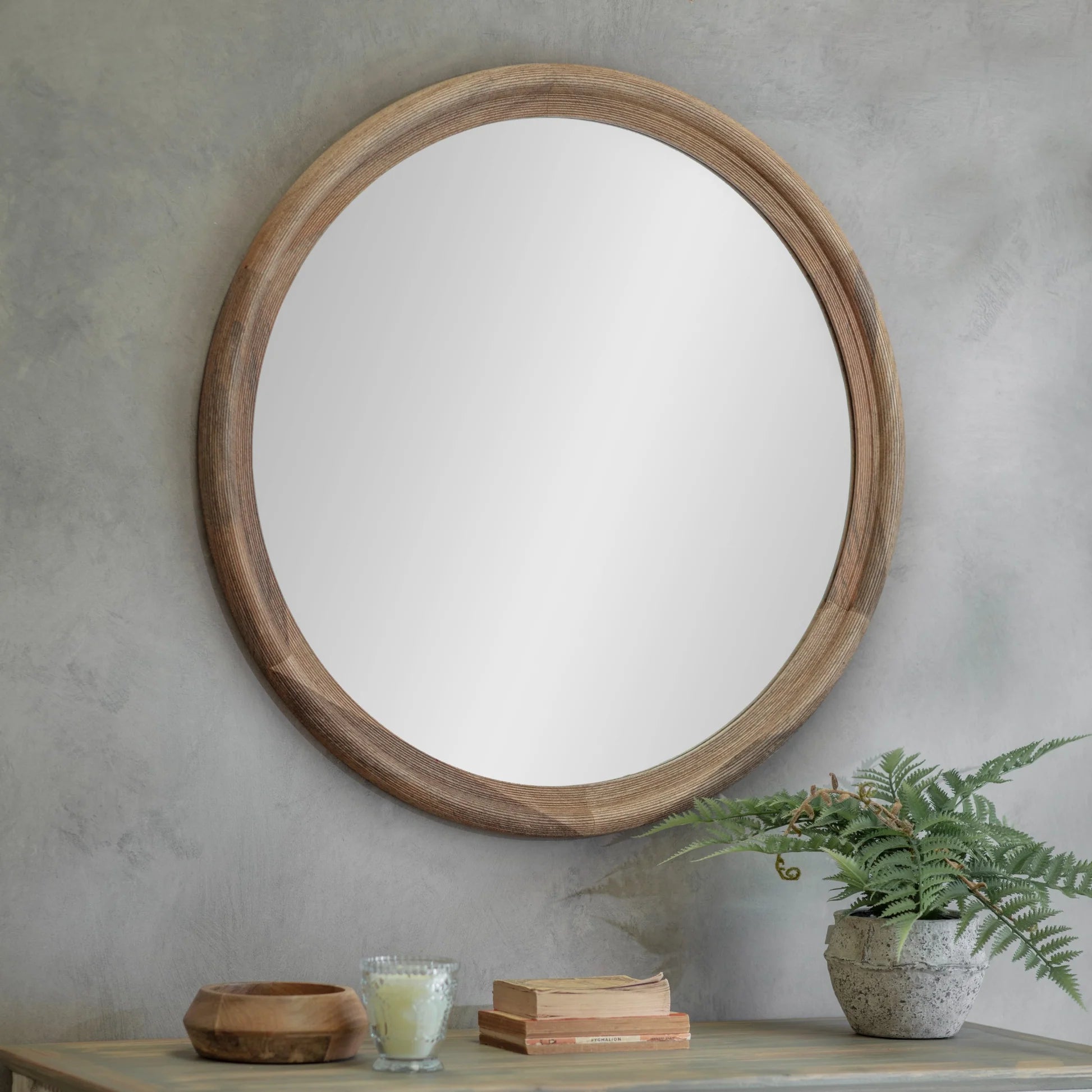 Langley Round Wooden Mirror 80cm | Annie Mo's