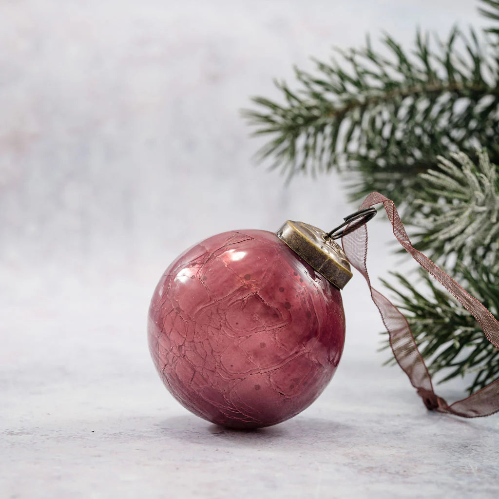 Mauve Crackle Glass Christmas Bauble 5cm | Annie Mo's