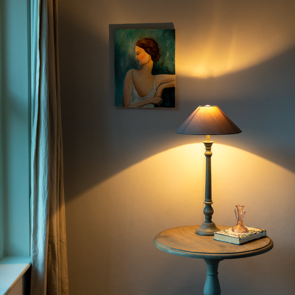 Mayling Antique Grey Wood Lamp With Shade 68cm | Annie Mo's