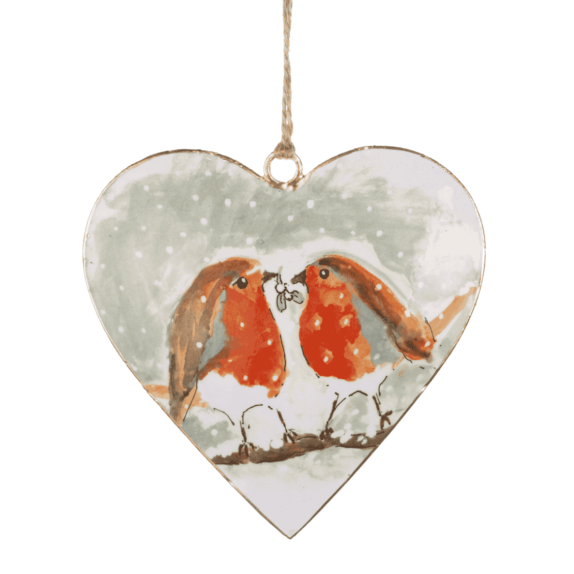 Metal Heart with Pair of Robins and Mistletoe 10cm