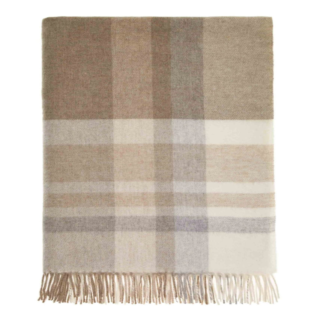 Modern Check Merino Throw - Natural
