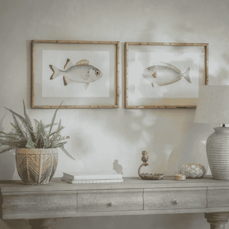 Moreton Set of Two Fish Framed Prints 60cm Wide Each | Annie Mo's