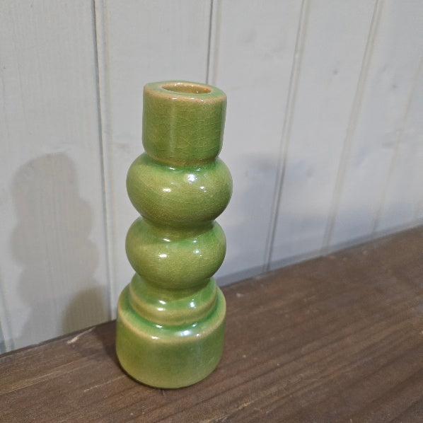 Glazed Moss Green Dinner Candle Holder 16cm C