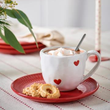 Mug With Handle Red Hearts and Uneven Edge-B