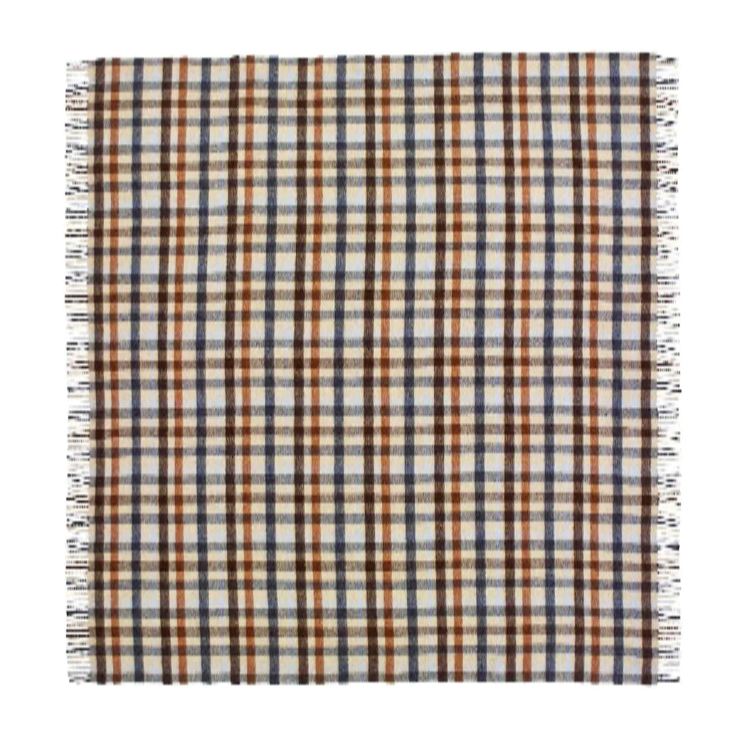 Multi Plaid Merino Throw - Navy and Rust-B