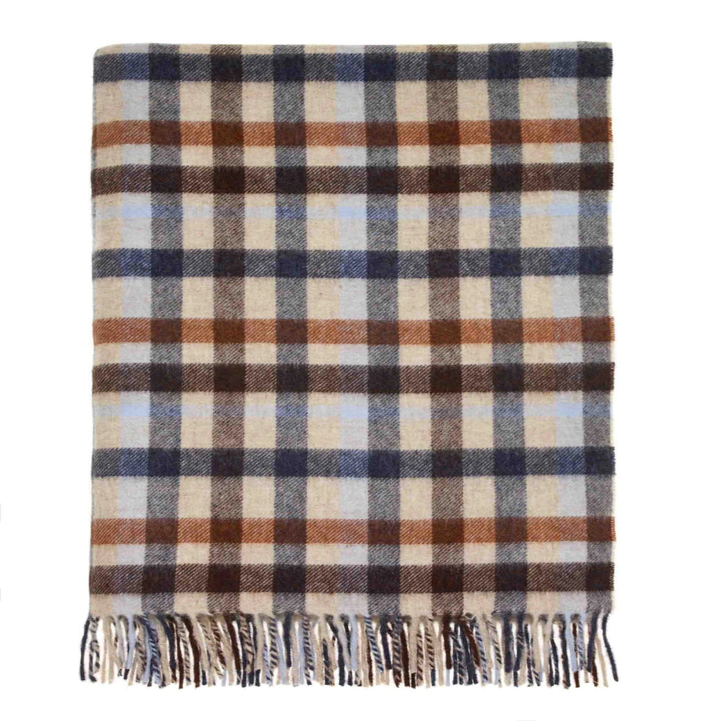 Multi Plaid Merino Throw - Navy and Rust