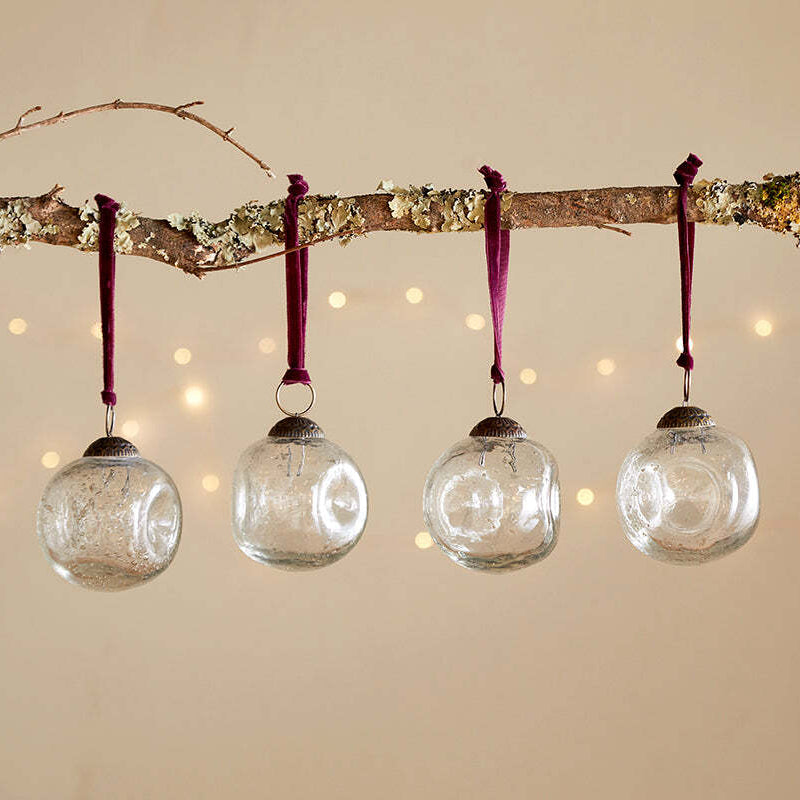 Nishan Pinched Baubles - Clear (Set of Four) 8cm | Annie Mo's