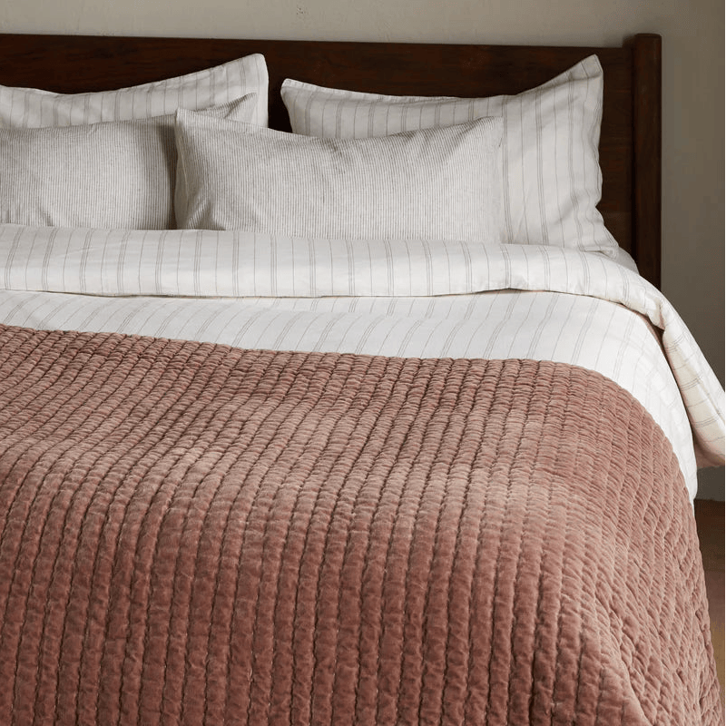 Nidra Velvet & Linen Bed Quilt - Rust - Size Choice | Annie Mo's