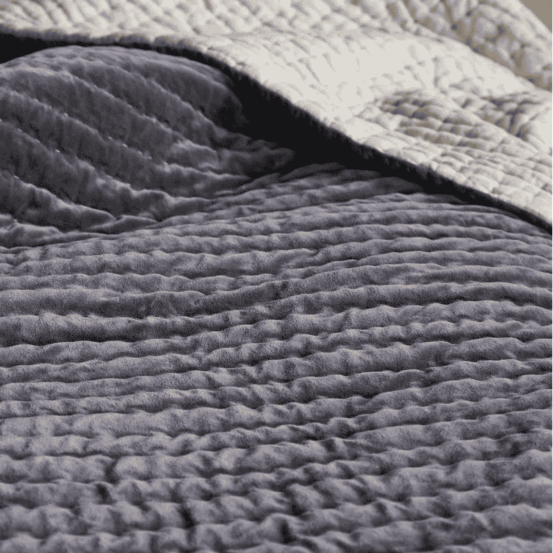 Nidra Velvet and Linen Bed Quilt - Charcoal - Size Choice-2