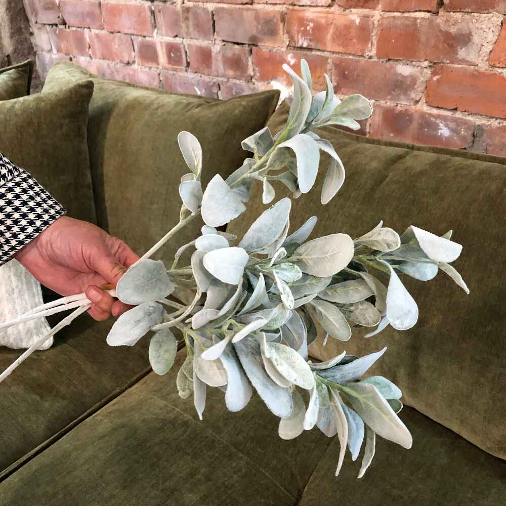 Natural Flocked Lamb's Ear Leaf Spray