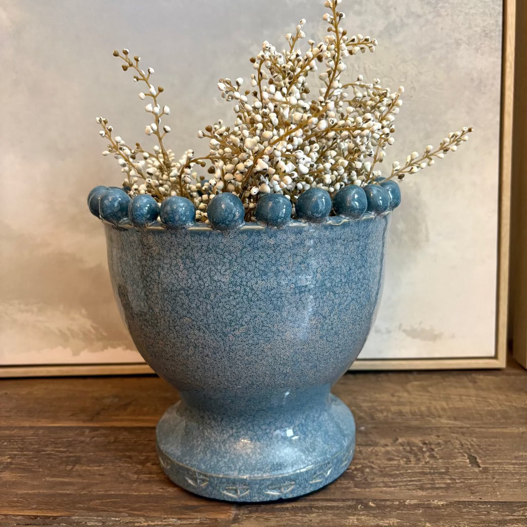 Navy Bobble Rim Urn 24cm-E