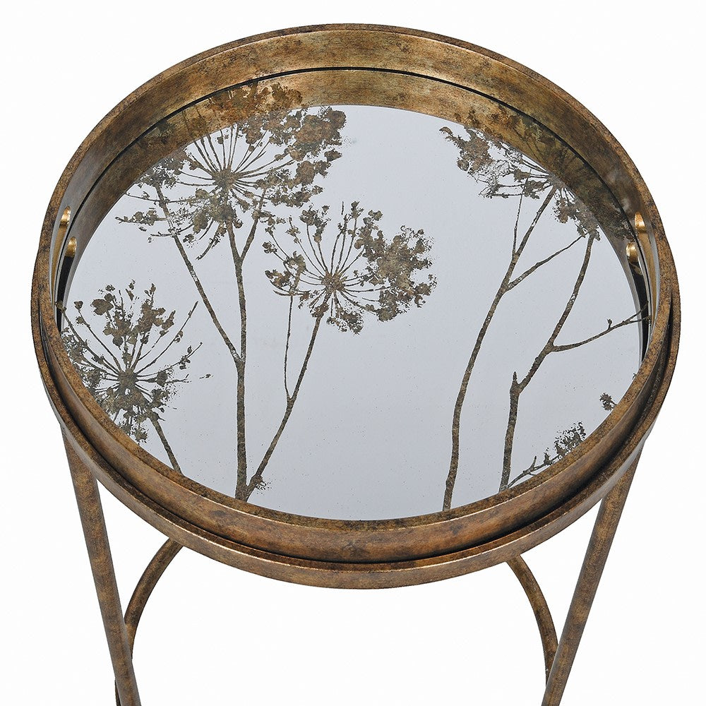 Nest of Two Antiqued Golden Seed Head Round Tray Tables | Annie Mo's-B
