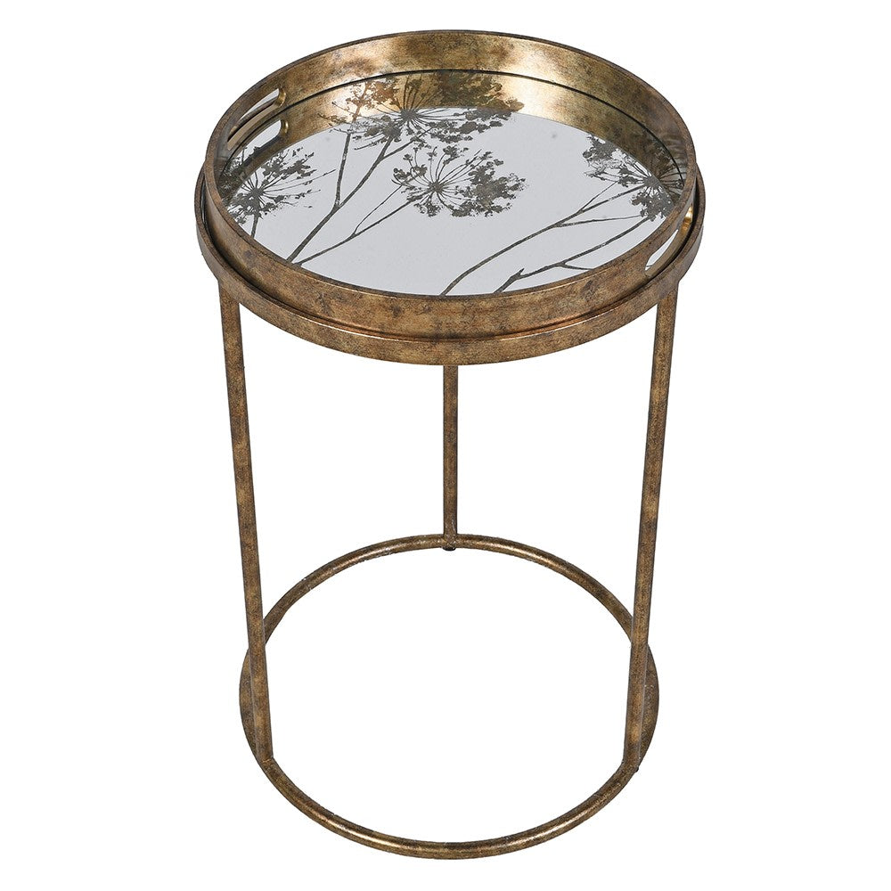 Nest of Two Antiqued Golden Seed Head Round Tray Tables | Annie Mo's-C