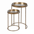 Nest of Two Antiqued Golden Seed Head Round Tray Tables | Annie Mo's