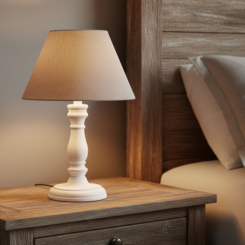 Neutral Washed Wood Table Lamp with Shade 30cm | Annie Mo's