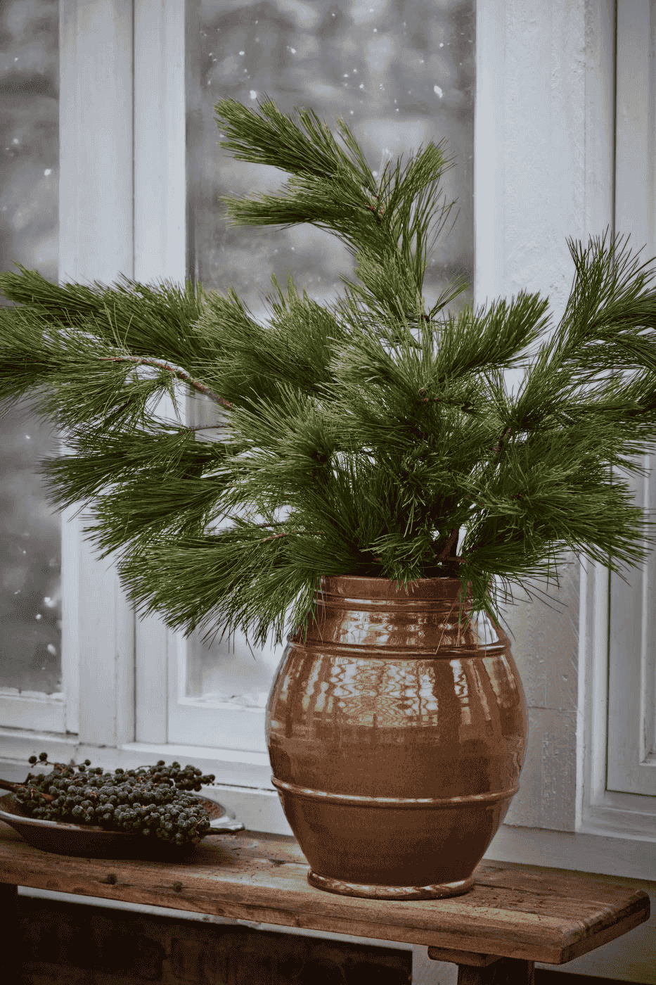 Ochre Glazed Large Vase with Grooves 34cm-B