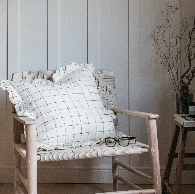 Olivia Ruffle Cushion - Grid 60x60cm | Annie Mo's