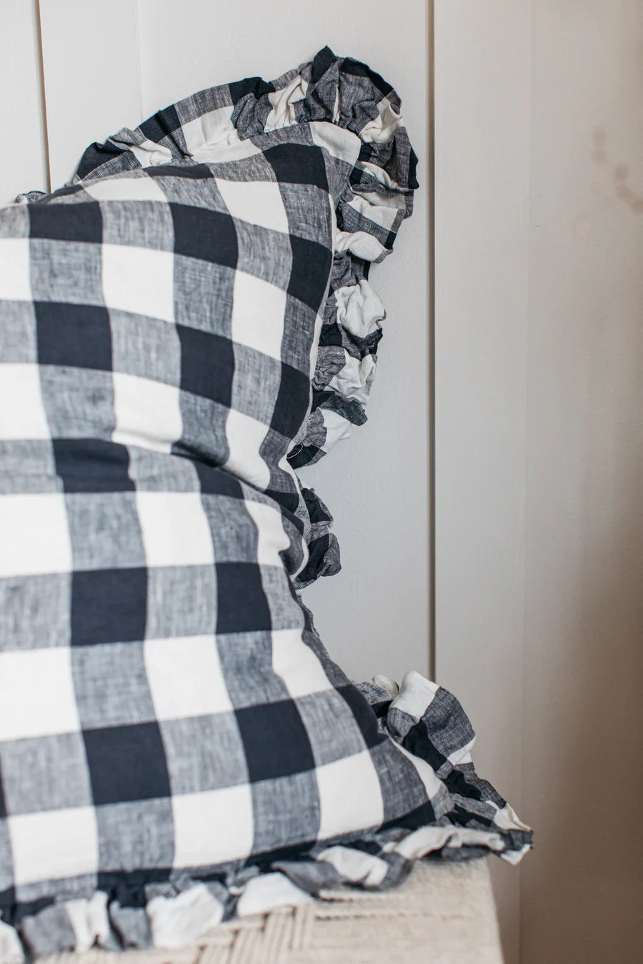 Olivia Ruffle Cushion - Midnight Gingham 60x60cm