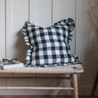 Olivia Ruffle Cushion - Midnight Gingham 60x60cm | Annie Mo's