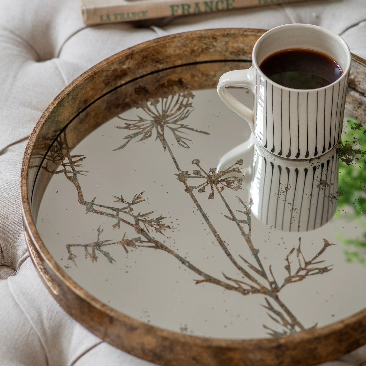 Waltham Round Mirrored Cow Parsley Tray 37cm | Annie Mo's