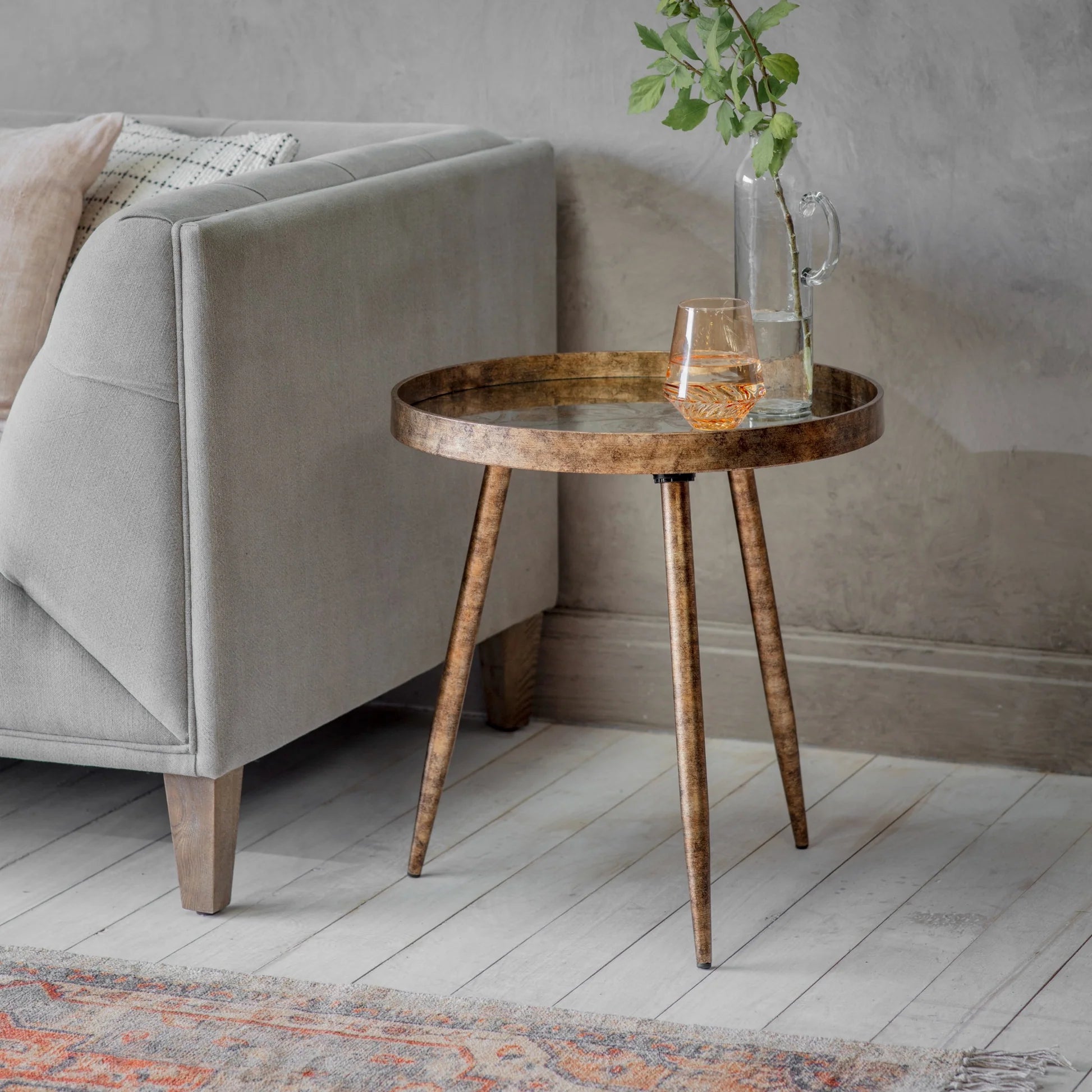 Waltham Round Mirrored Floral Tray Table 55cm