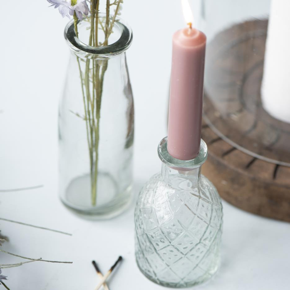 Pharmacy Glass for Dinner Candle with a Harlequin Pattern-D