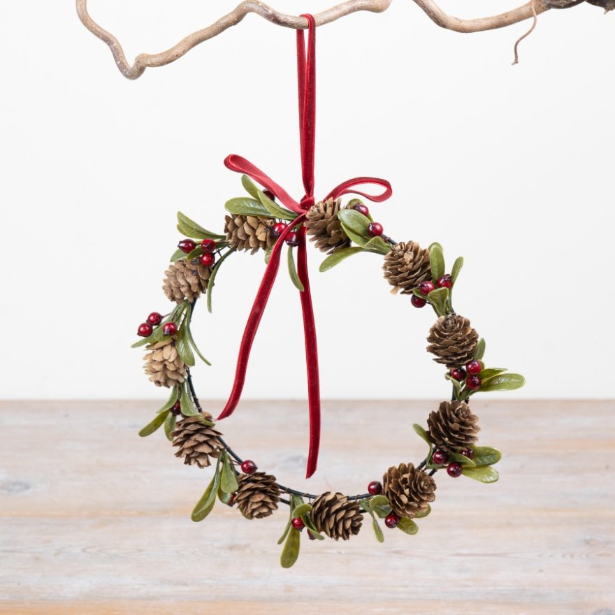 Pinecone and Berry Mini Wreath 21cm