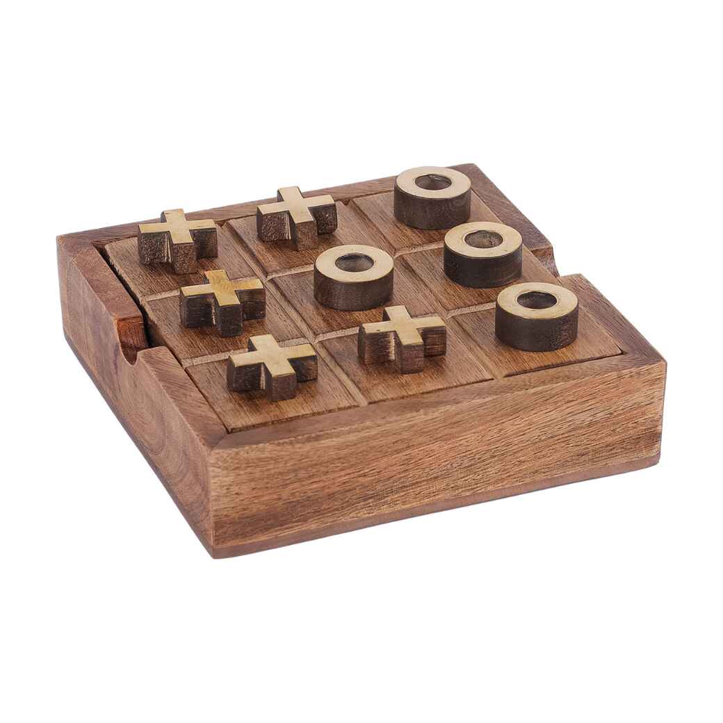 Pryce Mango Wood Noughts and Crosses and Solitaire Game-B