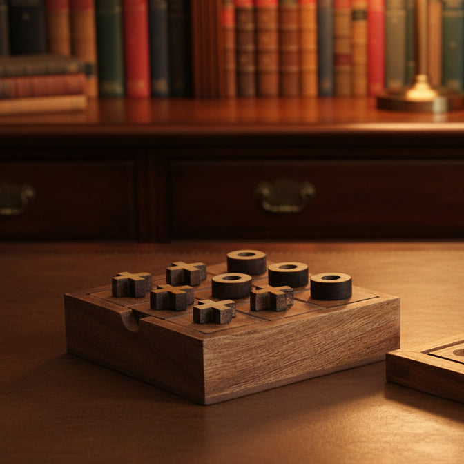Pryce Mango Wood Noughts and Crosses and Solitaire Game