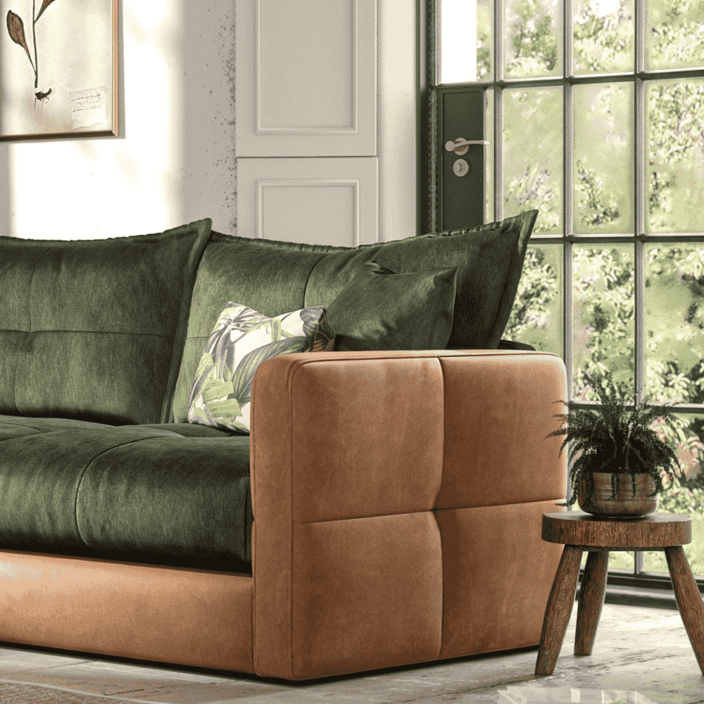 Quinn One Corner Three Sofa Group - Closed | Leather Fabric Mix-B