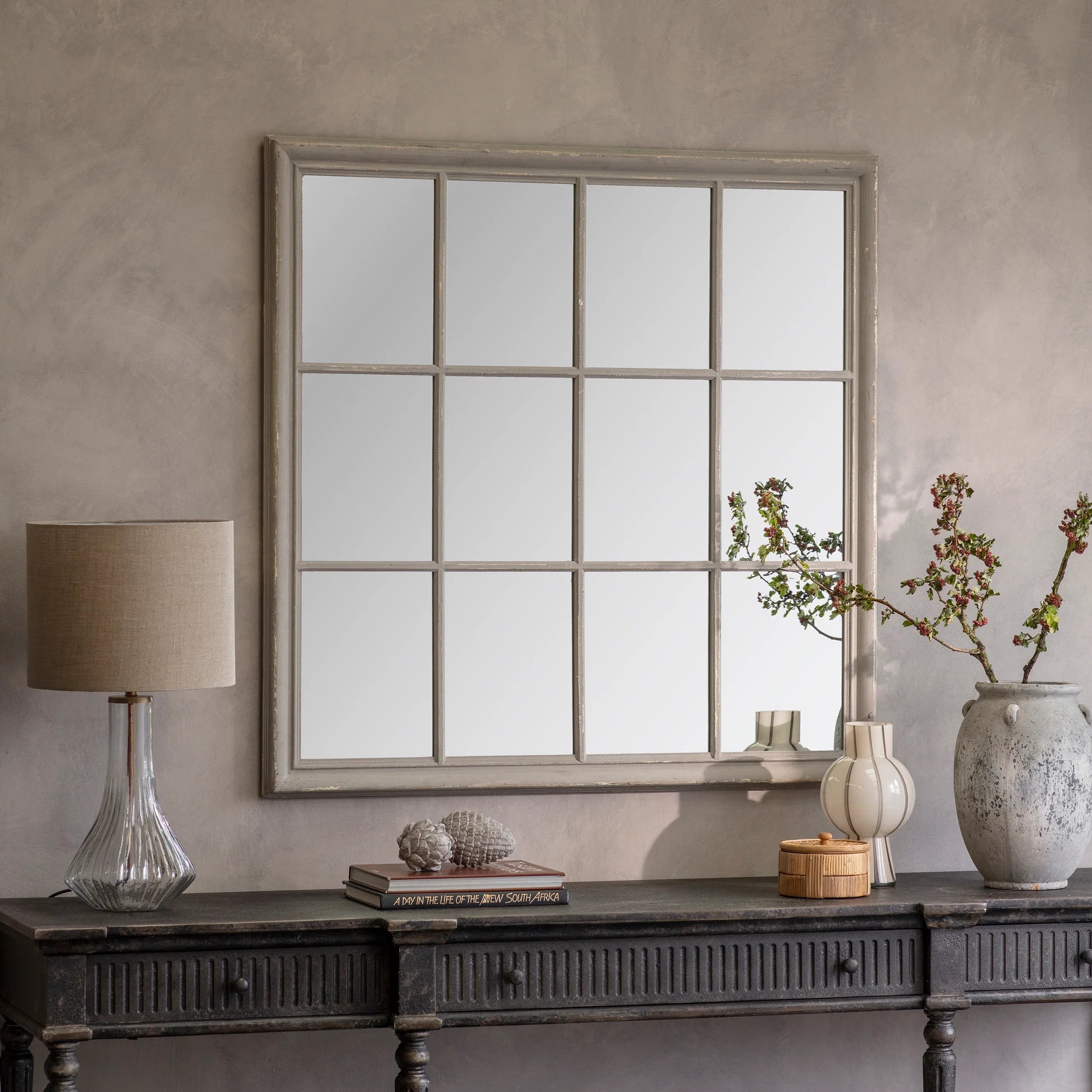 Wilton Grey Mirror with Wooden Grid 120cm | Annie Mo's
