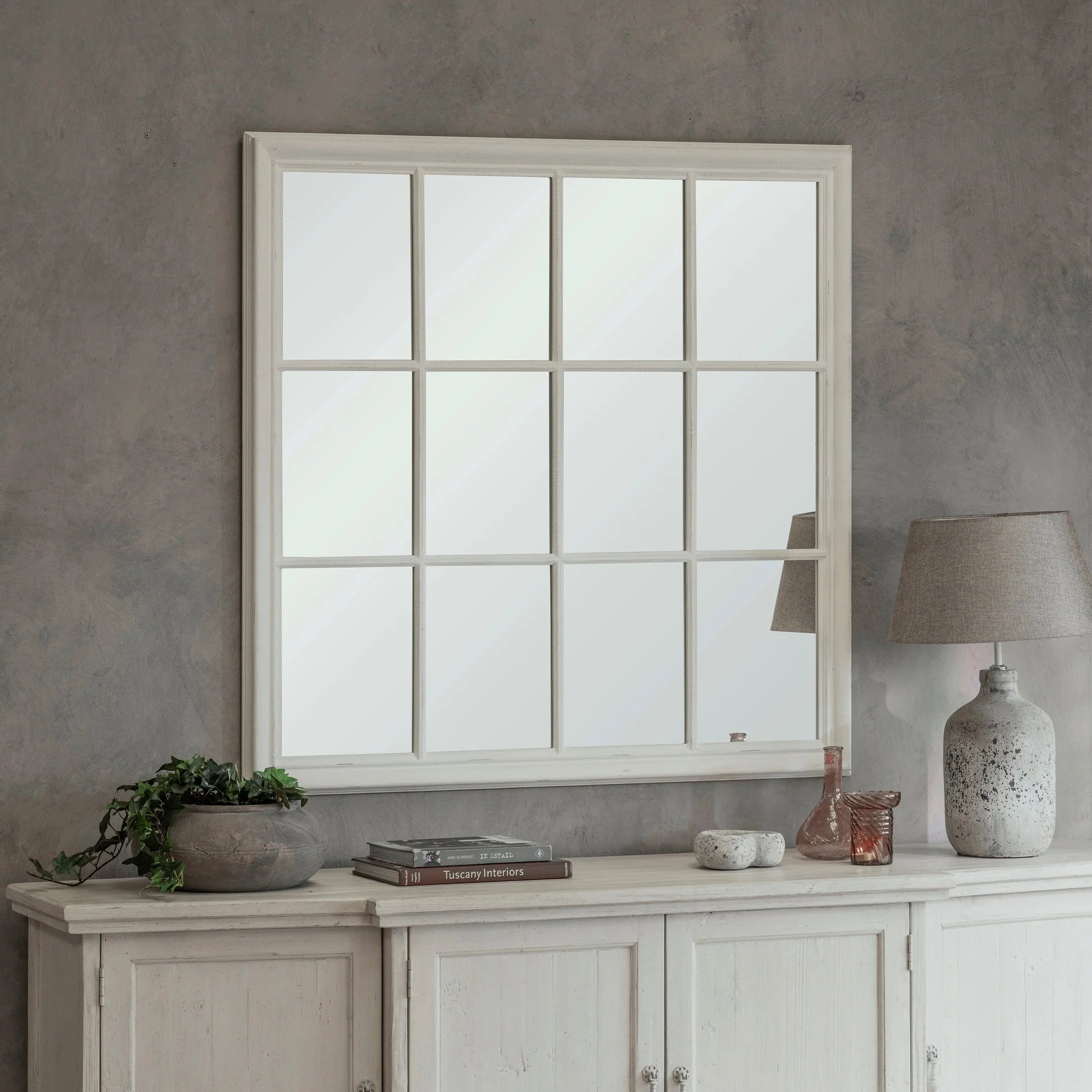 Wilton White Mirror with Wooden Grid 120cm
