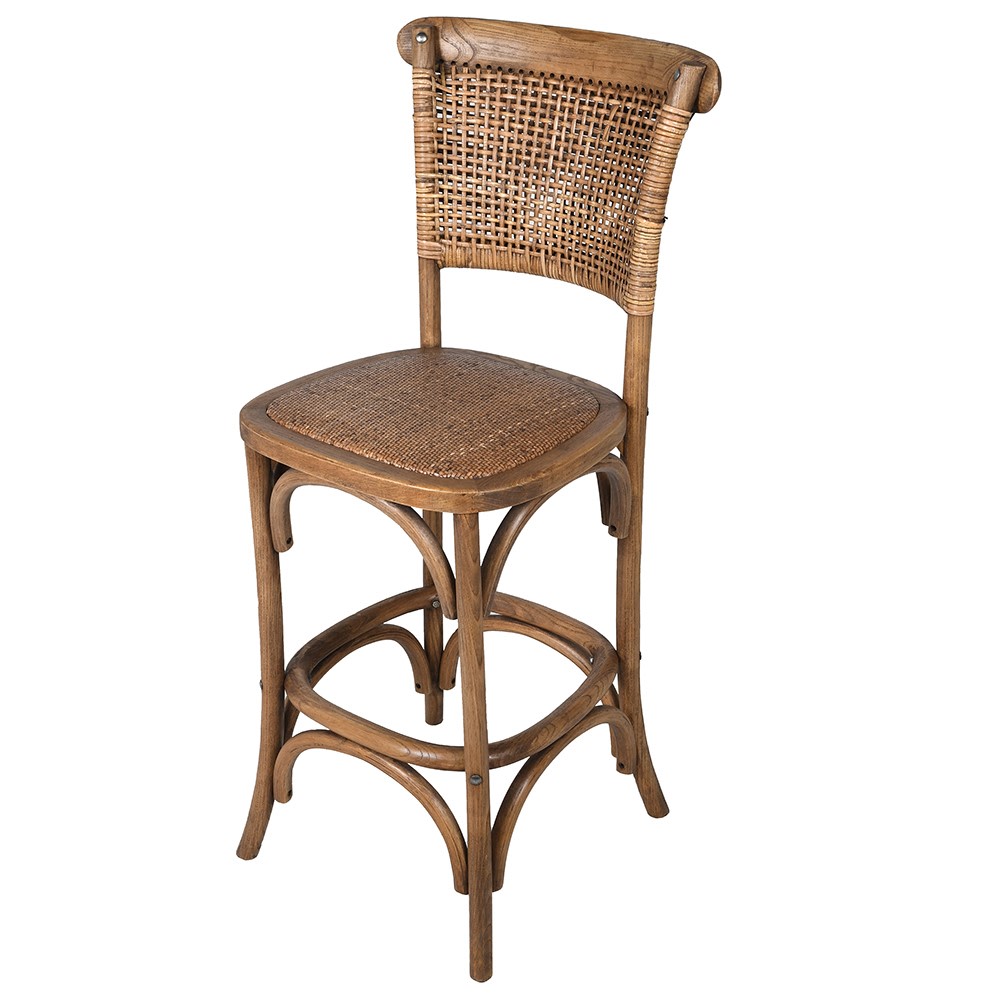 Oak Rattan Back Counter Height Stool