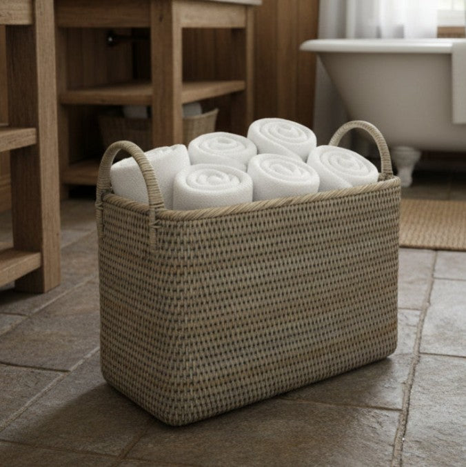 Rattan Magazine Holder - Light Grey Wash 36cm | Annie Mo's B