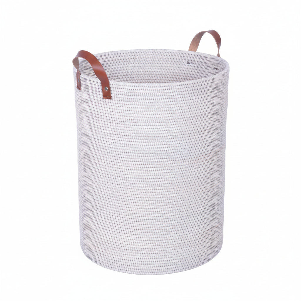 Rattan Round Laundry Round Laundry Basket with Leather Handles 70cm