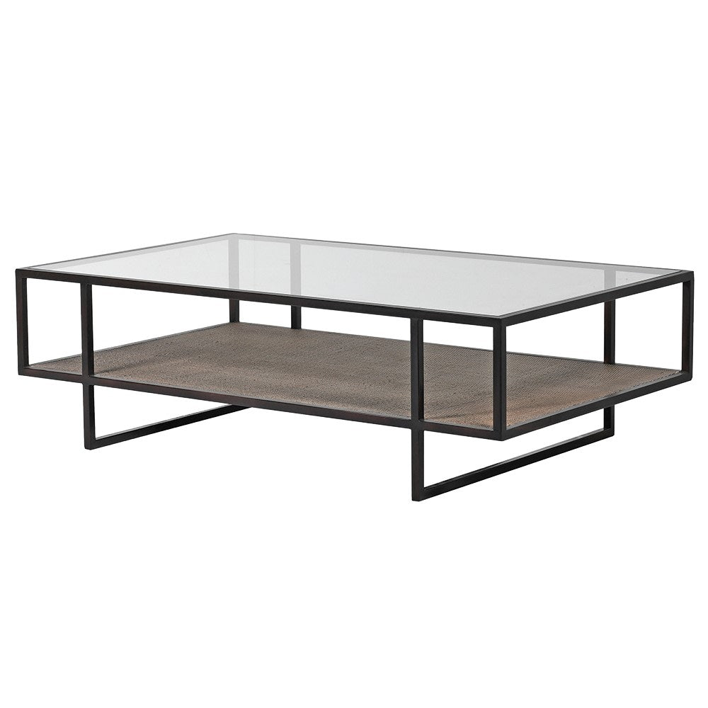 Wicker Base Glass Top Coffee Table