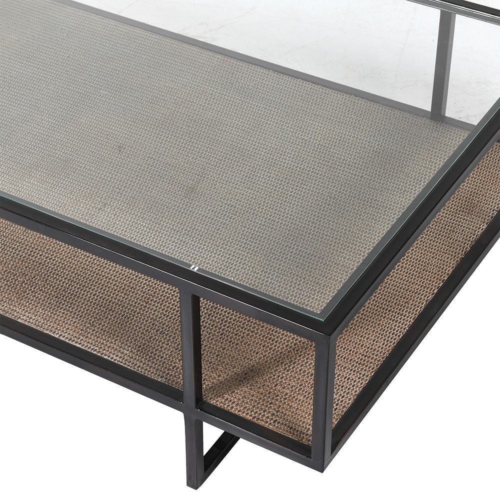 Wicker Base Glass Top Coffee Table B
