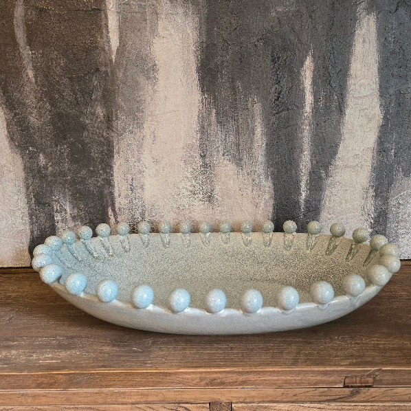 Reactive Blue Glaze Oval Bobble Bowl 1
