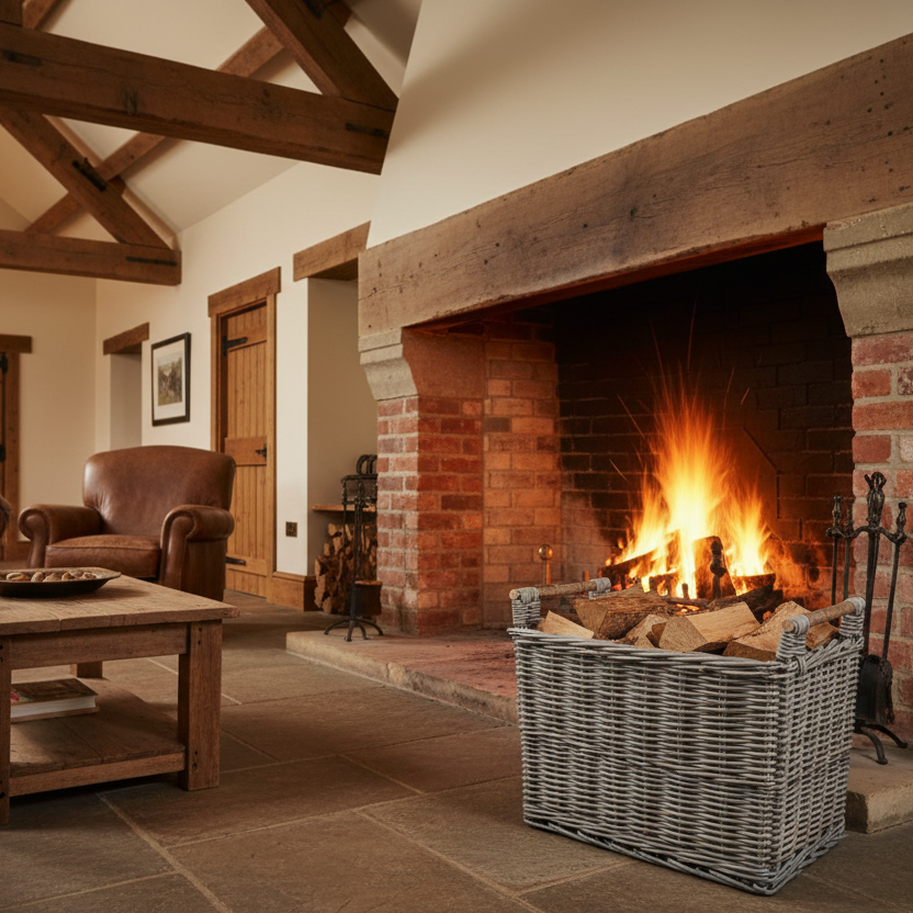 Rectangular Log Basket with Handles and Wheels with Jute Lining 59cm