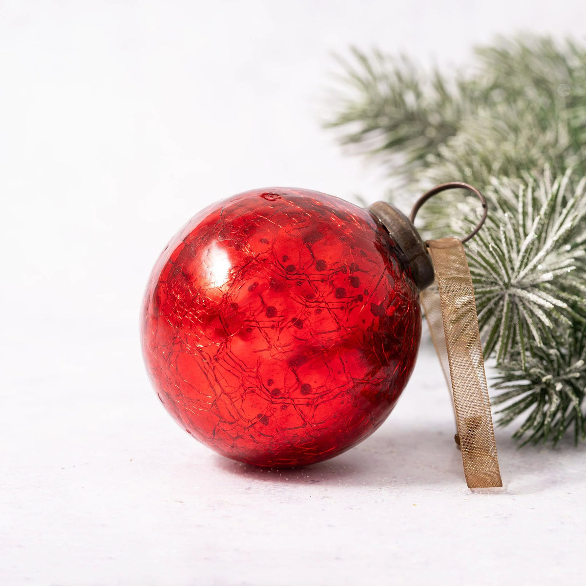 Red Crackle Glass Christmas Bauble 5cm | Annie Mo's